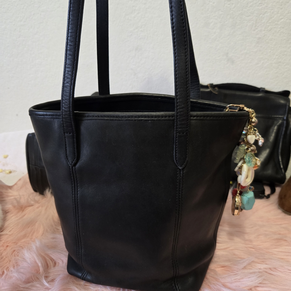 Coach Black Leather Tote with Charm